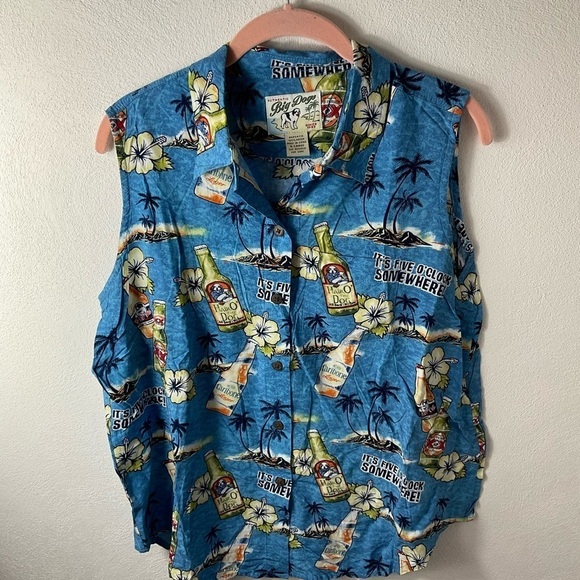 Big Dogs Tops - VTG Y2K Big Dogs Blue Beer Drink Shirt Sz XL